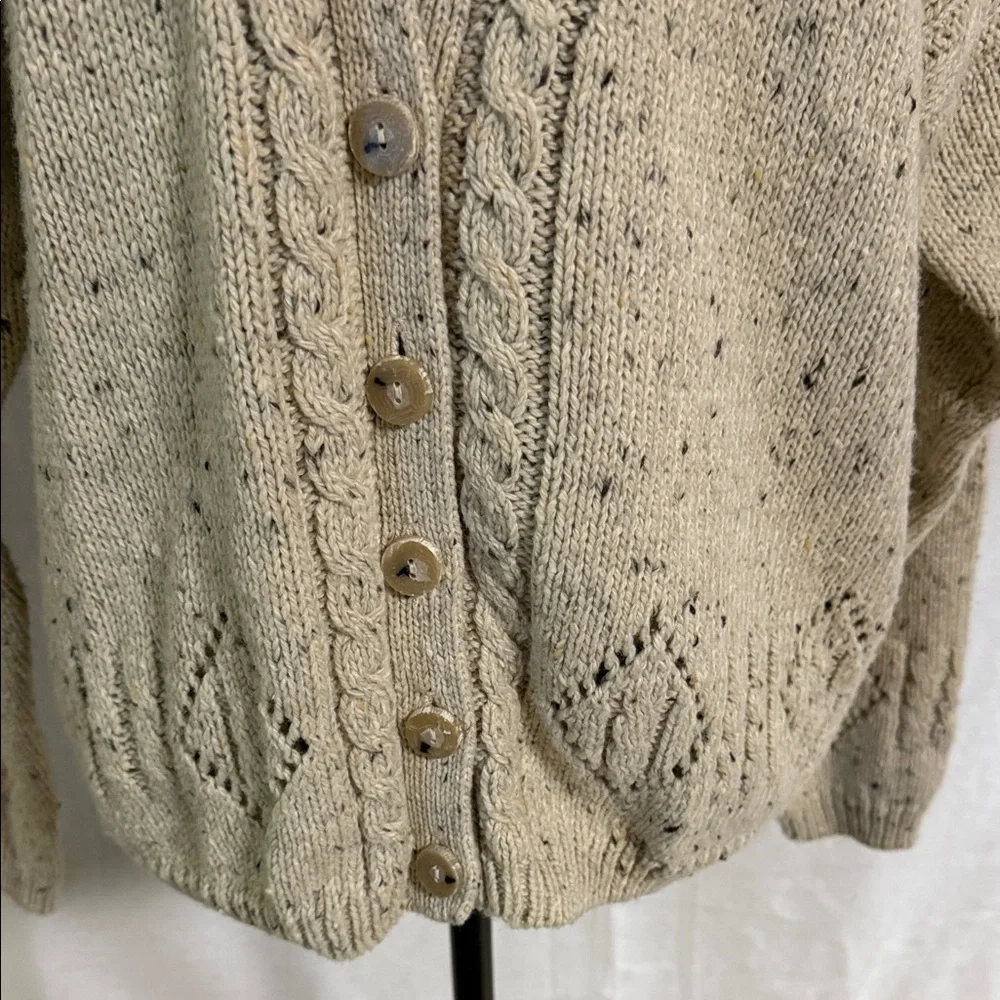 Outback Red Beige Button-Up Cardigan Crochet Open Knit Vintage 80’s Cozy Cabin